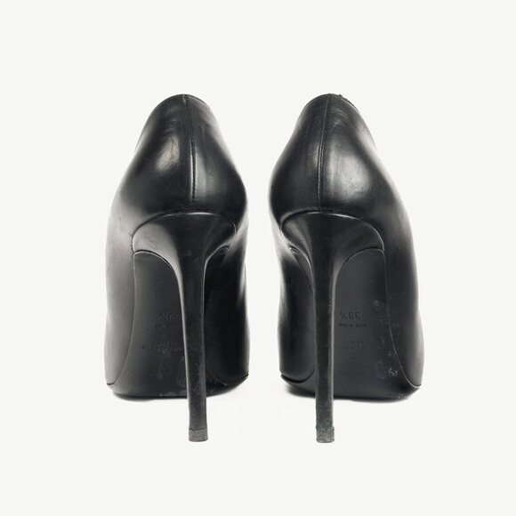 Saint Laurent Black Leather Pointed-Toe Pumps - Picture 3 of 9